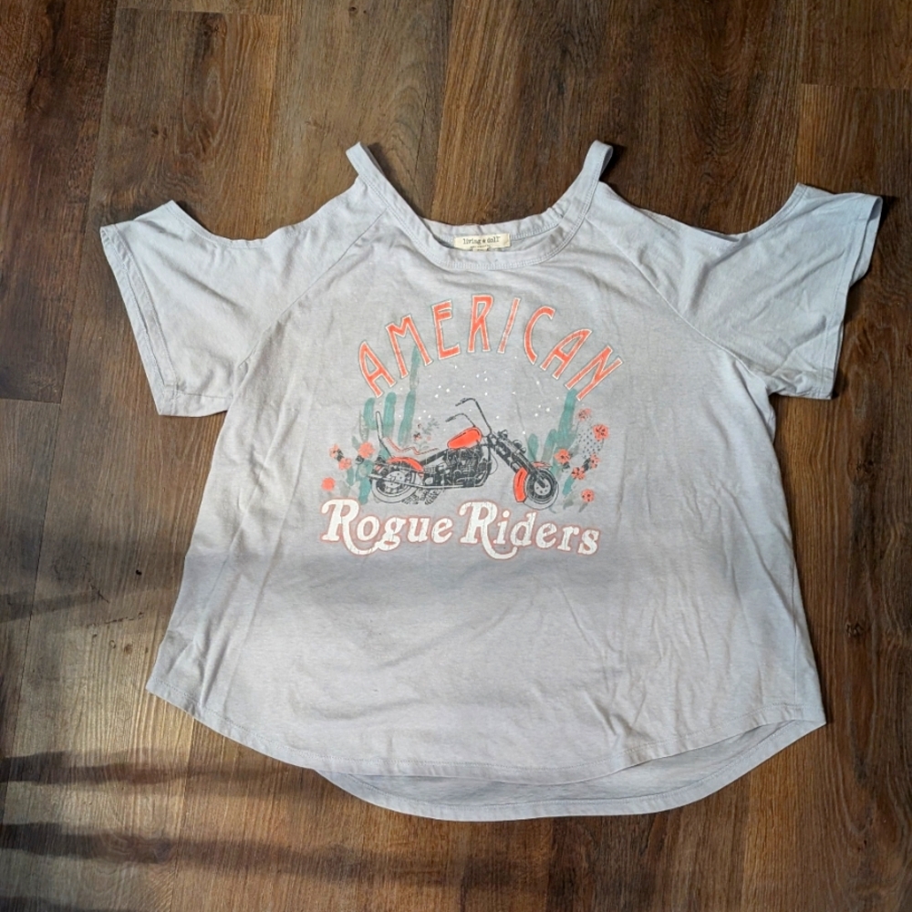 Ladies Living Doll Gray Rogue Riders Tee 1X  XXL